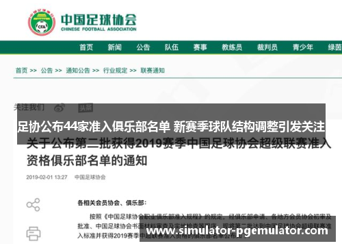 足协公布44家准入俱乐部名单 新赛季球队结构调整引发关注 足协公布44家准入俱乐部名单 新赛季球队结构调整引发关注