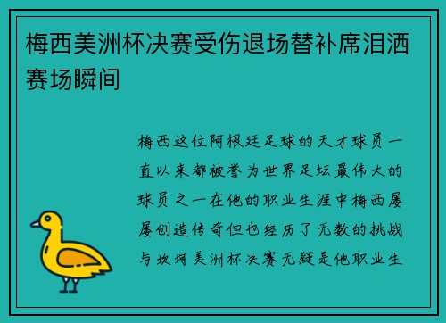 梅西美洲杯决赛受伤退场替补席泪洒赛场瞬间 梅西美洲杯决赛受伤退场替补席泪洒赛场瞬间